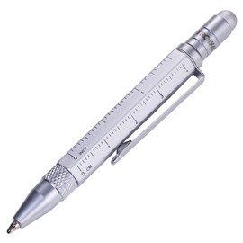 TROIKA CONSTRUCTION LILIPUT – PIP25/SI – Multitasking-Kugelschreiber (klein) – Tool Pen– Zentimeter-/Zoll-Lineal – Schlitz-/Kreuzschraubendreher – Stylus (silber) – TROIKA-Original