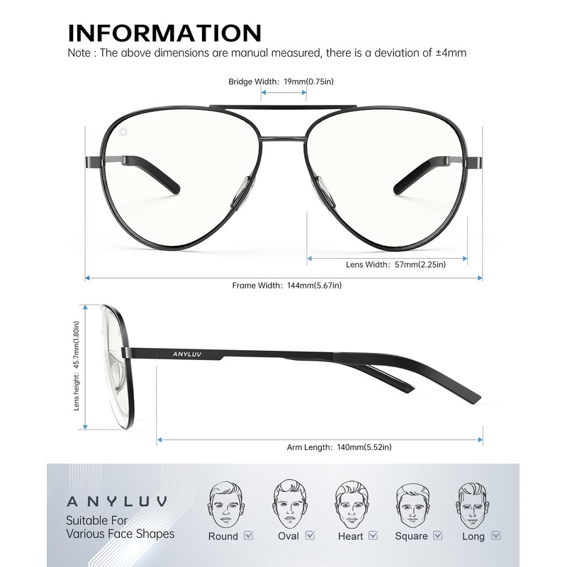 ANYLUV Aviator Blue Light Blocking Glasses Men Women, Lightwight Computer