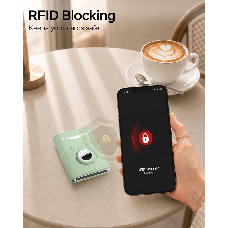 RFID Wallet Women with AirTag Holder Pop Up Metal Card