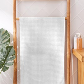 LINENWALAS Bamboo Cotton Waffle Bath Towel 76x152 cm, Soft, Highly Absorbent, Quick Dry and Lint Free Hypoallegenic Bath Towel For Bathroom Set of 2 (White, Waffle Weave)