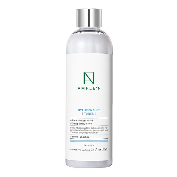 Ample:N Hyaluron Shot Toner – Hyaluronic Acid and Ceramide Hydrating Face Toner -Moisturizing Essence for Minimizing Wrinkles – Dewy Healthy Glow Skin Booster for Dry and Sensitive Skin, 20.3 fl.oz.