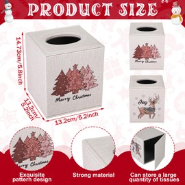 Acellegic 2 Pcs Christmas Tissue Box Cover Square Rustic Farmhouse Stylish Cube Tissue Box Holder with Magnetic Bottom Square Embroidered Gifts Christmas Tree Elk Boho Cube Holder for Bathroom
