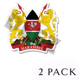 Wrapped in Skins Kenya Coat of Arms Vinyl Stickers - Indoor Outdoor Kenyan Crest Emblem Flag - 4" wide / 3  pack