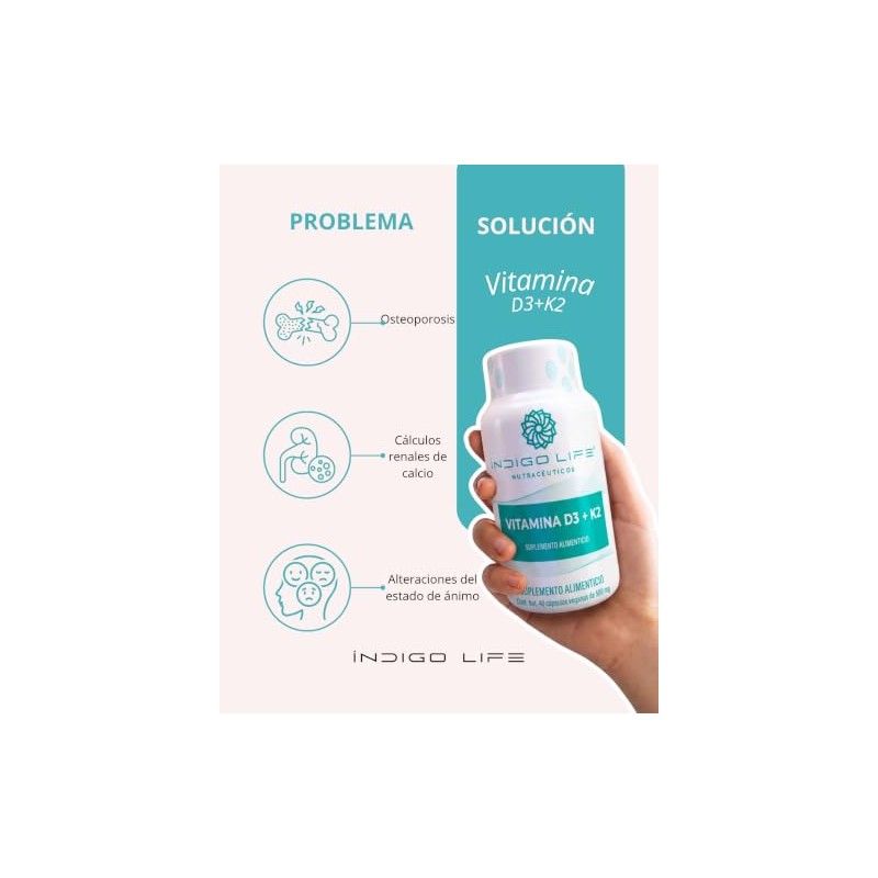 Vitamina D3 + K2 40 Cápsulas Veganas de 500 mg