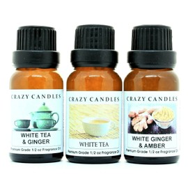 Crazy Candles 3 Bottles Set, 1 White Tea & Ginger, 1 White Tea, 1 White Ginger & Amber 1/2 Fl Oz Each (15ml) Premium Grade Scented Fragrance Oils