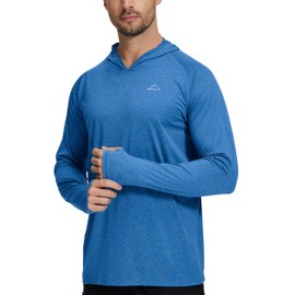 Willit Men's Sun Shirts UPF 50+ Rash Guard Long Sleeve Sun Protection Hoodie SPF UV Fishing Lightweight Athletic Running Heather Royal Blue M