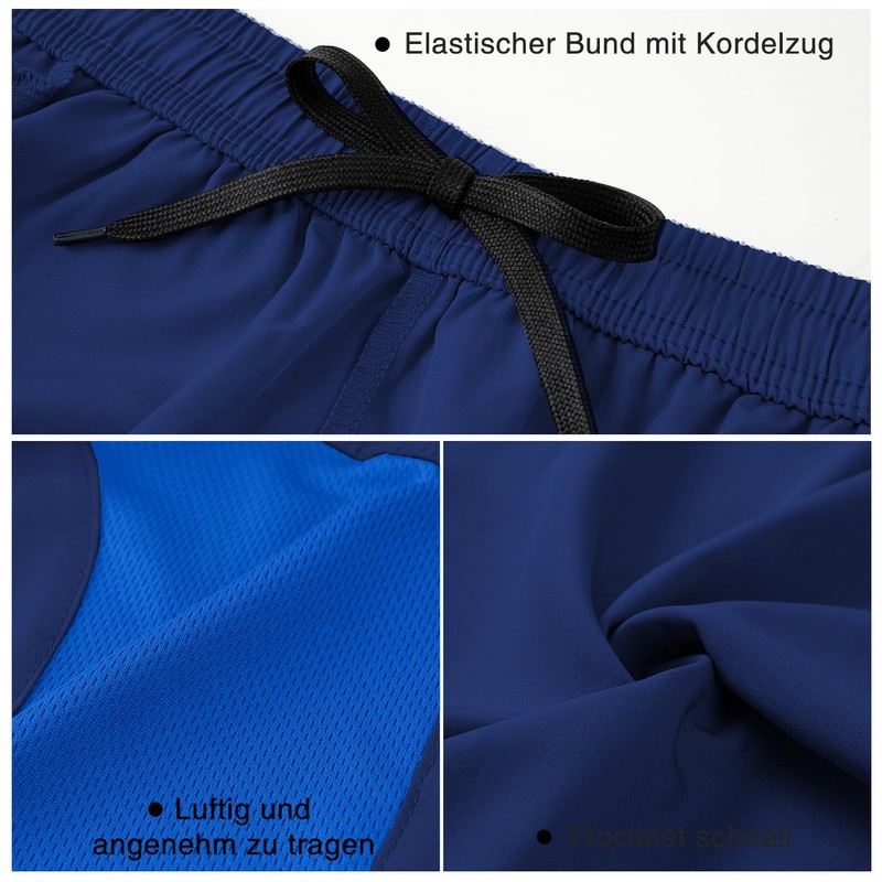 HMIYA Men's Sports Shorts, Quick-Drying Shorts with Zip Pocket, navy