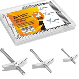 Rerdeim Toggle Bolts, 34 Pcs Wall Anchor, 1/4" 3/16" 1/8" Butterfly Drywall Anchors, Heavy Duty Metal Screws for Hollow Wall Ceiling Sheetrock, Taquetes para Drywall