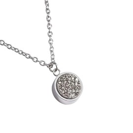 LuckyLy Set Juego de Joyería para Mujer con Piedra Drusa de Cuarzo, Aretes y Collar de Acero Inoxidable Color Plata – Regalos para Mamá y Regalos para Mujer Originales, Modelo Anya