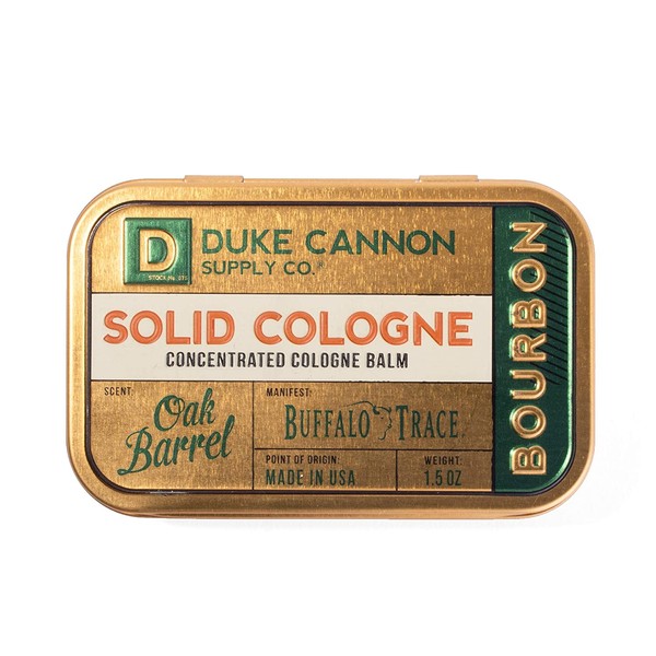 Duke Cannon Supply Co. - Solid Cologne Balm, Bourbon (Buffalo Trace Bourbon Fragrance) (1.5 oz) Concentrated Mens Cologne Concentrated Balm - Warm, Woodsy, Oak Barrel Scent