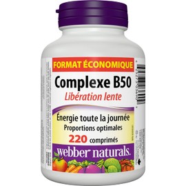 Webber Naturals Vitamin B50 Complex, Timed Release, 220 Tablets, Supports Energy Production and Metabolism, Gluten Free, Non-GMO, Vegan