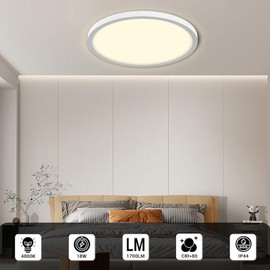 LQWELL® Ceiling Light LED Ceiling Light, 1.6 cm Ultra Thin Round Flat IP44 Waterproof Bathroom Lamp 18 W 4000 K 1700 LM Modern for Living Room Bathroom Bedroom Kitchen Balcony Cellar Office 220 x 16