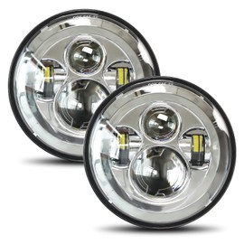 UNI-SHINE 2pcs Projector 7 Inch LED Headlight Hi/Lo Beam Chrome 7’’ Round H6024 LED Headlight Compatible with Jeep Wrangler JK CJ TJ fit for Miata, for Chevy SC2