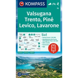 KOMPASS Hiking Map 75 Valsugana, Trento, Piné, Levico, Lavarone 1:50,000: 5-in-1 Hiking Map, with Panorama, Active Guide and Detailed Maps Including ... in the KOMPASS App. Cycling. Ski Touring