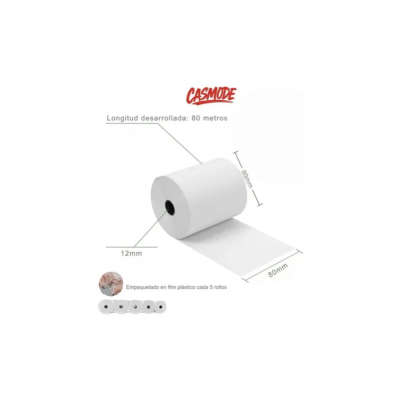 Caja 50 Rollos Papel Térmico Casmode 80x80 Mm Blanco Alta