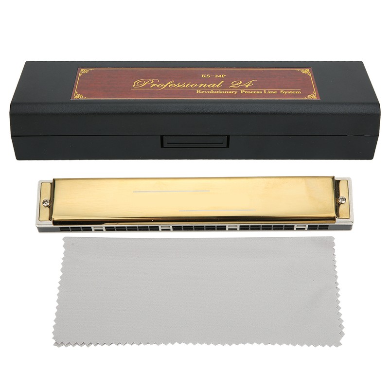 Harmonica Professional Mouthorgan Diatonic Harp 1.2mm Brass Base Plate 24‑Hole