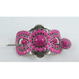 Skelapparel Bohemian howlite Vintage Inspired squash Blossom hair barrette Hair stick (Pink)