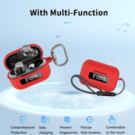 for TOZO NC9 2024 Case Cover,Wireless Earphone Silicone Protective Cover(with Carabiner + Lanyard) Drop-Proof,Scratch-Proof,Shock-Proof,Reserved Charging Port,Case for New TOZO NC9 2024(Red)