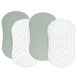 Bassinet Fitted Sheet(33" x 20"), 4 Pack for Most Bedside Sleeper Bassinet, Bassinet Sheets, Breathable & Soft Polyester, Green Leaf