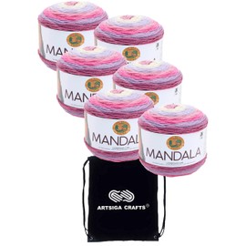 Lion Brand Mandala Wood Nymph 525-200 (6-Skeins - Same Dye Lot) DK Light Worsted #3 Acrylic Yarn for Crocheting and Knitting with Project Bag