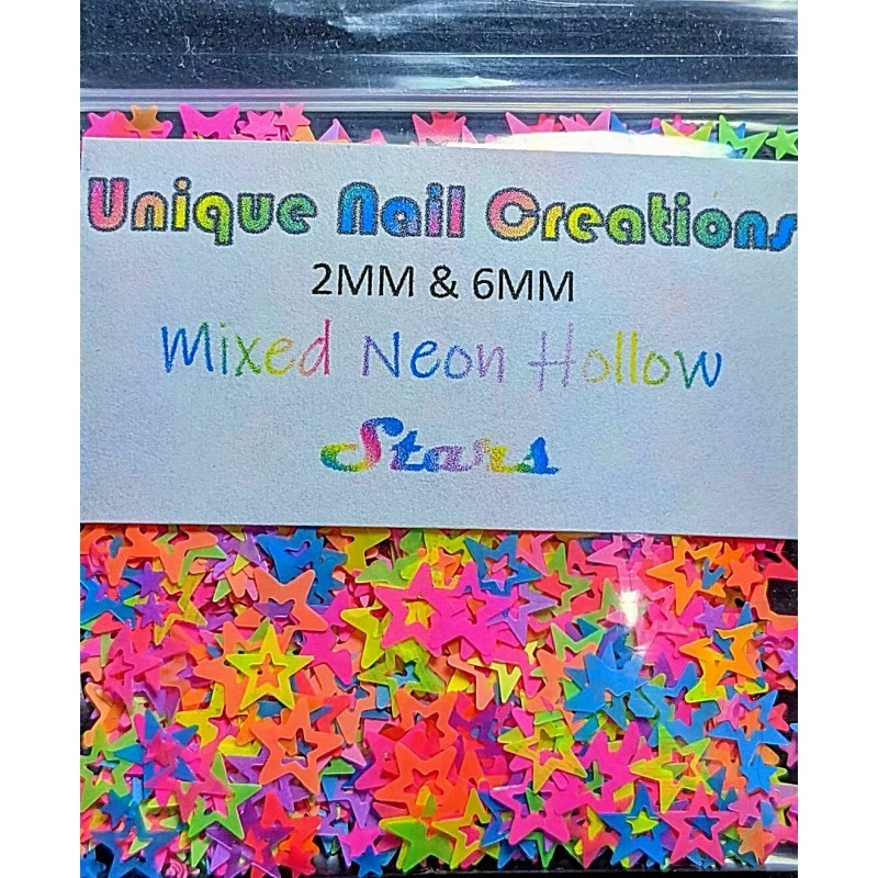 Unique Nail Creations STAR HOLLOW~MIX NEON!MULTI SIZES GLITTER~Nail•A