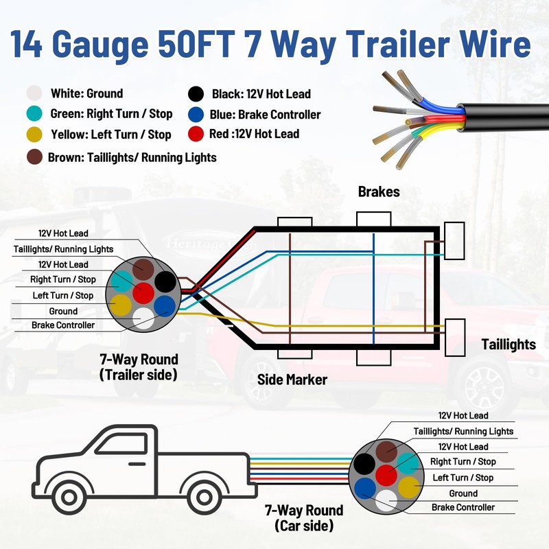 7 Way Trailer Wire – Heavy Duty 14 Gauge 7
