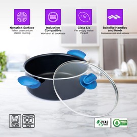 YBM Home Classic Nonstick Kitchen Saucepan, Covered, Stay-Cool Handles, Soup Pot, Cooking Pot, Oven Broiler Safe 350F, Compatible Induction and All Cooktops, Dishwasher Safe, 1.5 Quart, Blue