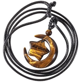 mookaitedecor Star Moon Crystal Pendant Necklace for Women and Men, Healing Crystal Stone Chain with Adjustable Rope for Reiki Healing Chakra Meditation Amulet, Stone Nylon, Tigers Eye