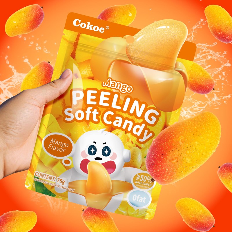 COKOC Peelable Gummies Mango,Peeling Gummies Mango Candy,Individual Packaging 2.64oz Bag