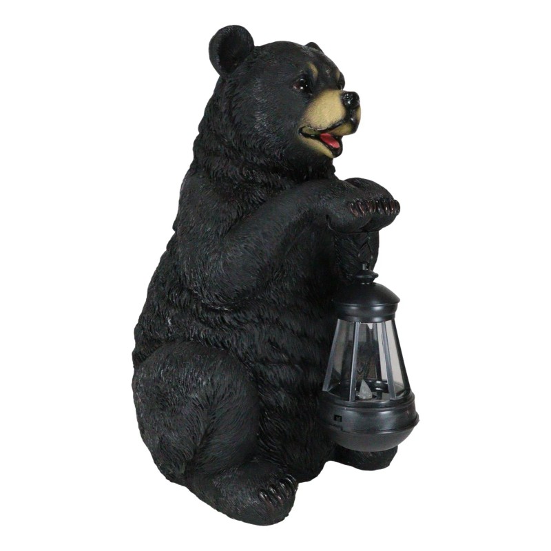 Rustic Garden Cute Black Bear Holding Solar Lantern Path Light