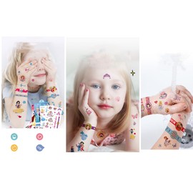 ISABELLA MOON 4 Sheets Kids Girls Princess Mermaid Temporary Tattoos Sticker Birthday Party Bag Fillers Favors Supplies Gifts Goodies,Fake Waterproof Temporary Tattoo Set (Elsa)