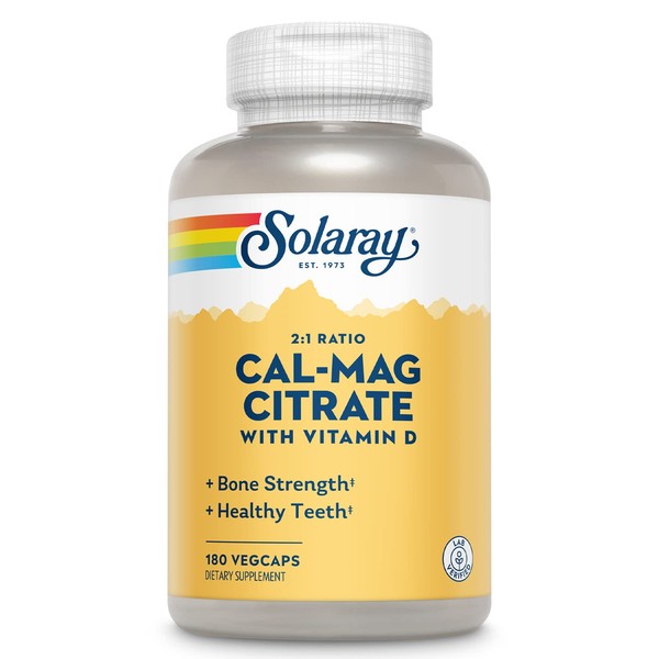 SOLARAY Calcium & Magnesium Citrate 2:1 Ratio w/Vitamin D-3, Healthy Bones, Muscle & Nervous System Support, High Absorption 180 Capsules
