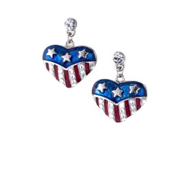 Fashion Trendy Patriotic Heart Earrings For Women / AZERFH052 (Silver)