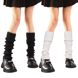 AJUNLKVDR 2 Pairs Women's Leg Warmers, Leg Warmers for Legs, Y2k Leg Warmers Girls, Warm White Arms, Ballet Cotton Leg, Leg Warmers Women, Knitted Children's Legwarmers, Black White Women, black