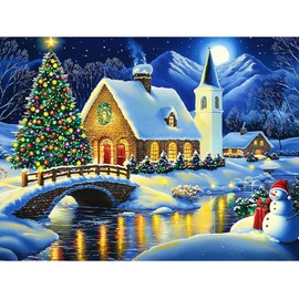 SENQAO Landscape Diamond Art Kits for Adults,Christmas 5D Diamond Painting Kits for Beginners,Round Full Drill Gem Art for Adults,DIY Diamond Dots Paintings Picture Arts Craft for Home Decor 12x16inch