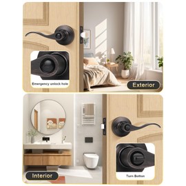 Mengico 10 Pack Privacy Door Handle,Oil Rubbed Bronze Interior Door Lock,Bedroom Door Handles Bath Bed Door Lever,Reversible Wave Lever Handles