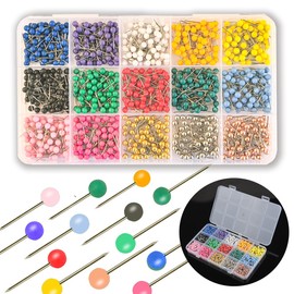 1000 PCS Push Pins Map Tacks,Multi-Color 1/8" Round Head with Stainless Point,15 Assorted Colors for Bulletin Board, Cork Board, World Map Pin Board, Fabric Marking, Craft, Office