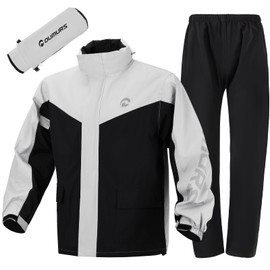 Oumurs Motorcycle Rain Suit For Men & Women Ultra Light Waterproof Motorcycle Rain Gear with Reflective Rain Jacket Pants Pants,Fishing Riding Golf Working Bike Hunting Camping Rain Coat Black Grey