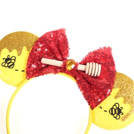 JIAHANG Cartoon Mouse Ears Headband, Sequin Bow Hair Band with Bee, Party Decoration Costume Headwear for Teens Girls Women (bee)