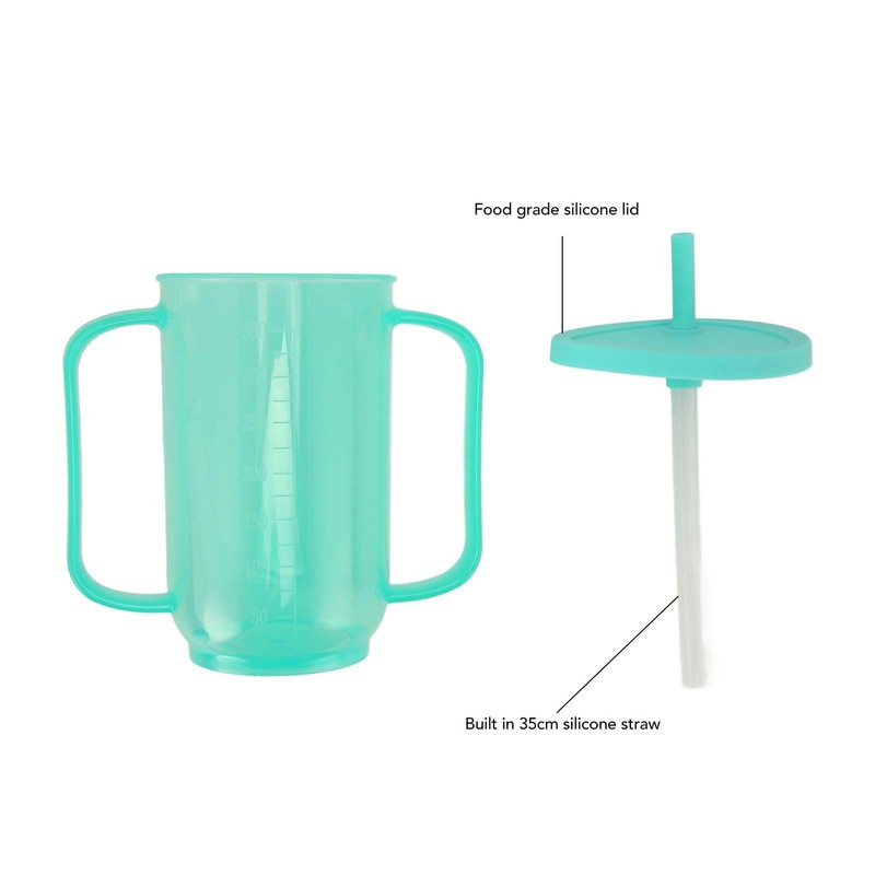 Adult Drinking Cup, Straw Cup with 2 Handles, Leakproof Plastic