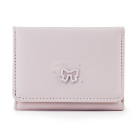 Andiker Trifold Wallets for Women with Cute Bow, Simple Trendy PU Leather Ladies Purse with ID Window Multi Card Slots (Pink)