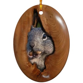 Sportyzen 2024 Christmas Ornament - Squirrel in Nest Ceramic Oval Ornament - Flat Print Product - Perfect Keepsake Gift for Christmas Ideal, for Family & Friends