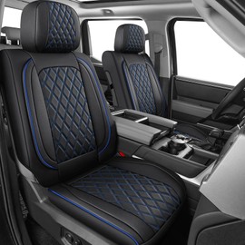 MIROZO Tundra Seat Covers Blue, Leather Truck Seat Covers Automotive Seat Covers Car Seat Protector Fits for Toyota Tundra 2014 2015 2016 2017 2018 2019 2020 2021 (Black and Blue,Full Set)