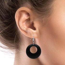 Soul-Cats 1 Pair of Earrings Wood Round Black Hole Organic Wood Jewellery Natural, Wood, No Gemstone