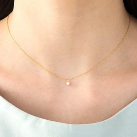 Jewelry Shop M Women's CZ Diamond Cubic Zirconia Chain 4 Prong Single Grain Necklace, Hypoallergenic Metal, Simple Accessory