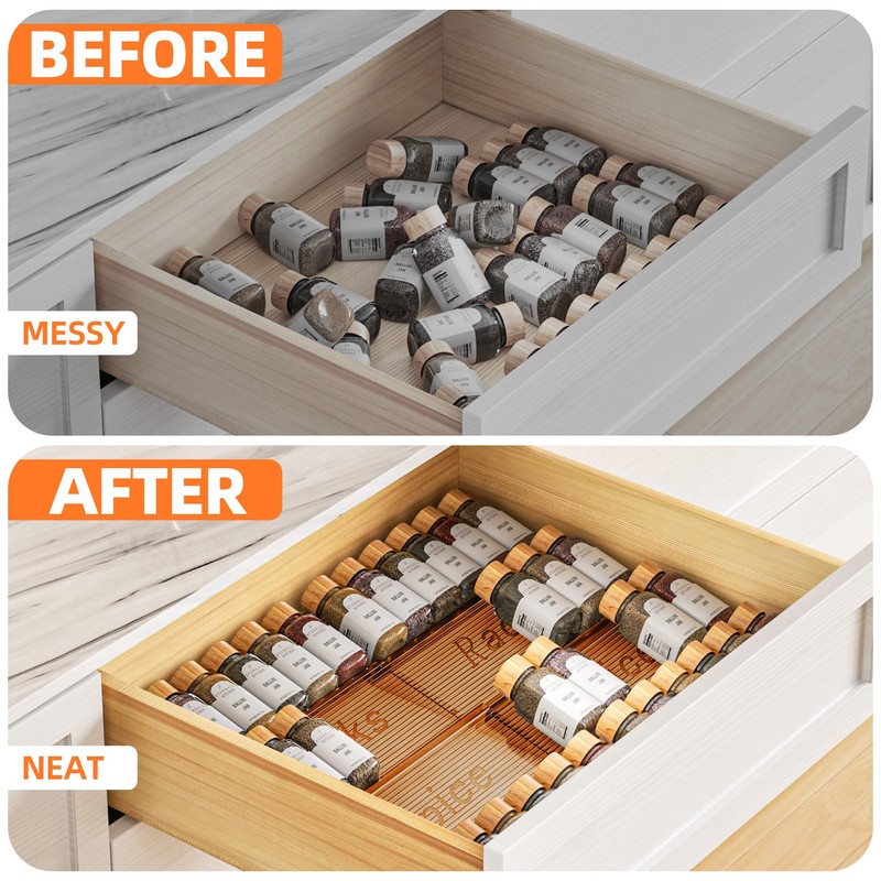PanPanPal Spice Drawer Organizer, 4 Tier- 4 Pack Amber Acrylic