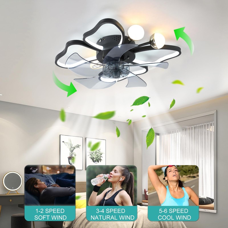 Bakspa 19.7″ Modern Black Ceiling Fan with Light and Remote