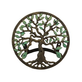 Zeckos Green/Bronze Finish Cast Iron Tree of Life Decorative Wall-Mounted Garden Hose Hanger - Stylish Outdoor Hose Holder Décor - 12-Inch Diameter - Weather-Resistant
