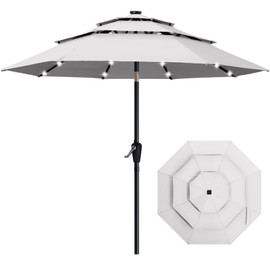ABCCANOPY 3-Tiers 11FT Solar Patio Umbrella, Outdoor Umbrella with 32 LED Lights for for Deck, Pool, Garden, Backyard (Gray)