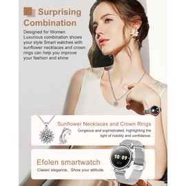 Efolen Women's Smartwatch 1.27 Inch Fitness Watch with SpO2 Heart Rate Sleep Monitor Pedometer Fitness Tracker with 100+ Sport Modes for iOS Android, LP68 Smart Watch Women's Watch Necklace Ring